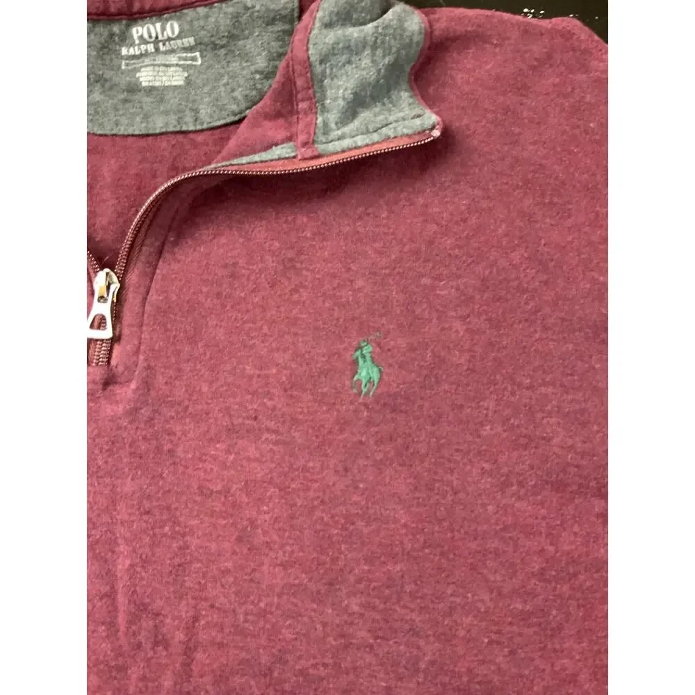 Polo Ralph Lauren M Burgundy Heather Gray Collar Quarter Zip Pullover Preppy
